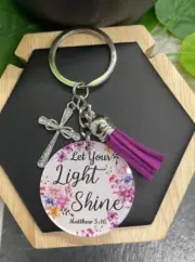 3.5” Scripture Pendant Purse Rhinestone Cross Charm Keychain Light Shine B3602