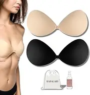 [BABALARY] Sticky Adhesive Push-Up Bras for Women 2 Pairs |Invisible Breast Lift | Backless & Strapless (Black & Creamy)