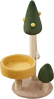 Smalll Cat Tree Tower, Pine Tree Scratching Board Yellow Cat Bed 25.6 inch Scratching Post, Cat Nest with Play Toys, Cozy Fluffy Kitten Climbing Frame, Suitable for Cat Indoor Activities