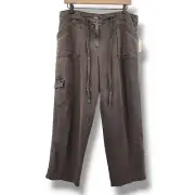 Sandro Brown Lightweight Cropped Cargo Style Pants Heath Cliff Size 12 BNWT