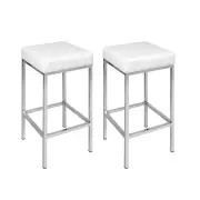 Set of 2 PU Leather Backless Bar Stools White