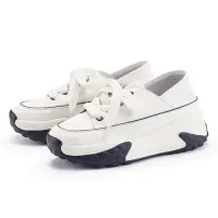 在飛比找Yahoo奇摩購物中心優惠-ORIN 真皮拼接綁帶厚底休閒鞋 白色