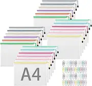 Pack of 24 Document Bags with Zip, A4, Waterproof Document Bag, Mesh Bag with Zip, for File, Paper, Documents, Cosmetics, Homework and Travel Accessories