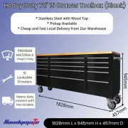 72" 15 Drawers Workbench Tool Trolley Black Powder Steel Wood Top Local Delivery