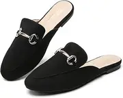 [Tilocow] Metal Buckle Mules for Women Round Toe Backless Flats Mules Slides Mules Shoes Ladies Slip-on Loafers for Women