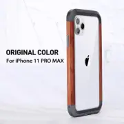 R-JUST Natural Wood Metal Bumper Hybrid Case Cover f iPhone 12 13 14 15 Pro Max