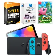 Nintendo Switch Neon Red/Blue OLED Console + Kirby and the Forgotten Land Bundle