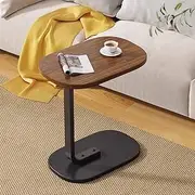 C Shaped Side Table, Modern C Shaped End for Small Spaces, Small Couch Side Table That Slide Under, Wood Coffee for Sofa and Bed, 18”L X 12”W Easy Assembly (Walnut+Black) (Walnut+Black)