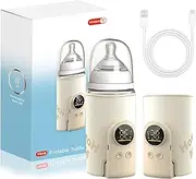 Baby Bottle Warmer, Portable Bottle Warmer, On The Go with LCD Display, USB Charge, Baby Bottle Warmer, 6 Adjustable Temperatures, 38-50°C, Breast Milk Warmer Bag for On The Go and Home
