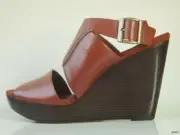 new $275 TARYN ROSE brown platforms open-toe WEDGES shoes 10.5