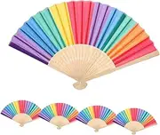 ERINGOGO 5pcs Folding Hand Fan Small Rainbow Fans Manual Mini Handheld for Women Men Wedding Dance Decorations