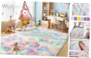 4x6 Rainbow Area Rug for Girls Bedroom, Fluffy Tie-Dyed 4x6 Feet 3-rainbow