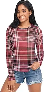 [RPLIFE] Classic Red Black Plaid Mesh Sleeve Top, See Through Tops for Women Sexy Club S-XXL