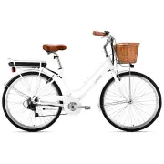 VALK Laneway 5 Vintage Electric Bike, Torque Sensor equipped eBike, Medium, White