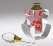 Red Flower Crystal Perfume Bottle Collectible, Hand Painted Glass Art Decoration