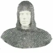 Flat Riveted w/ Flat Washer Chainmail Coif Chain Mail Hood Medieval Armor LARP