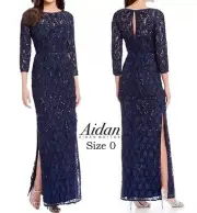 NWT Aidan Mattox Women's Embellished Floral Lace Navy Gown Size 0