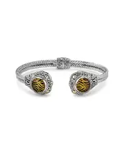 Samuel B. 18K & Silver Carved Amber Zebra Print Bangle Bracelet