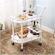Mobile Storage Cart Double Layer Rolling Cart Smooth Quiet Serving Trolleys Retro Dining Car Serving Cart Elegant Beautiful Solid with Four Pulleys Open Storage Space