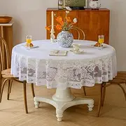 Anaado Lace Round Table Cloth Cover for Dining Table, White, 180CM