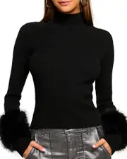Ramy Brook Magnus Wool Blend Faux Fur Cuff Sweater