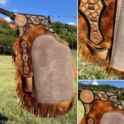 Premium Leather Farrier Chaps with Padded Chocolate Oil Tan Patch & Hawaiian
