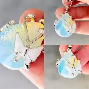White Butterfly Wrapped Stone Zipper Pull Keychain Handbag Purse Charm