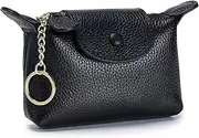 [Zitokin] Leather Coin Purse Keychain for Women, Unique keychain Coin Pouch Change Purse Vintage Mini Zip Wallet, Black, Small, Vintage
