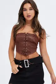 Brown Corset Top with Lace Sleeveless - Size 14, Women's Top