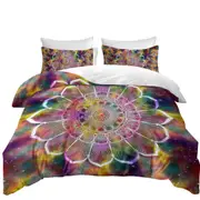 White Flower Mandala over Colorful Space Quilt Cover