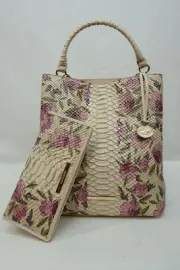SET of Brahmin Amelia Satchel/Shoulder Bag + Ady Wallet in Ivory Labyrinth