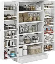 HOMCOM 41" Kitchen Pantry, Modern 2-Door Kitchen Storage Cabinet with 5-tier Shelving, 12 Spice Racks and Adjustable Shelves, White