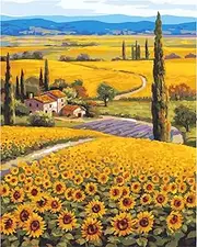 Meecaa Paint by Numbers Sunflower Field Landscape Kit for Adults Beginner DIY Oil Painting 16x20 inch (Sunflower, No Frame)