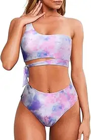 [MOOSLOVER] Women's Sexy Lace up One Piece Swimsuit Bandage Bathing Suit Floral Monokini