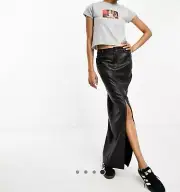 ASOS Design Faux Leather Maxi Skirt with Front Split in Black, Size 12 Tall