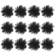 12-Pack Chiffon Flowers 3.94 x 3.94" Fabric Flowers for Craft [Black]