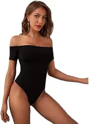 [Generic] Womens Off Shoulder Short Sleeve Bodysuit Sexy Stretchy Bodycon Top