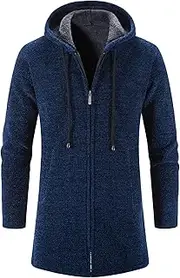 [Gsywaipei] Mens Thick Hoodie Knitted Cardigan Long Sleeve Zip Up Male Knit Sweater Coat Winter Warm Knits Sweaters Jacket, Navy Blue, 4X-Large