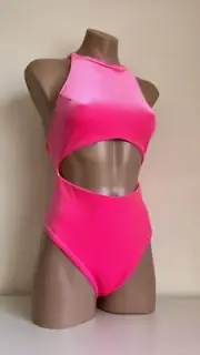 Schminke high waisted monokini pole dance wear velvet bodysuit pole-wear neon