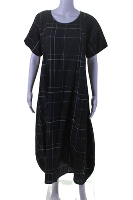 Trine Kryger Simonsen Womens Linen Blend Black Printed A-Line Dress Size 38