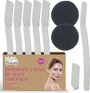 SOL 6pk Dermaplaning Blades for Face with Re-Usable Bamboo Cotton Pad 2pk, Gentle Peach Fuzz Remover Woman, Face Razors Women Dermaplaning, Face Shavers, Eyebrow Razor Women, Facial Razors Women