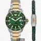 ARMANI手錶，編號AR00043，44mm綠金圓形精鋼錶殼，墨綠色中三針顯示， 運動， 水鬼錶面，金銀相間精鋼錶帶款_廠商直送
