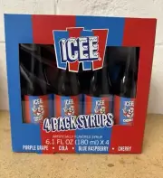 ICEE 4 PK Slushie Syrups Genuine Slushy Purple Grape Cola Blue Cherry SHIPSFREE