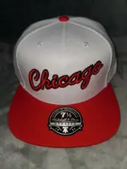 CHICAGO BULLS NBA MITCHELL & NESS DYNASTY WHITE RED FITTED MENS HAT 7 1/2 NEW