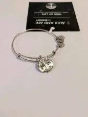NWT Alex And Ani Silver Plated Tree Of Life Adjustable Slider Charm Bracelet.