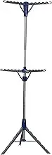 Household Essentials 5012-1 Portable 2-Tier Clothes Drying Rack Tri-pod - Dry Wet Laundry or Hang Clothes - Silver and Blue