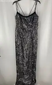 Aidan Mattox Women Black Silver Embroidered Sequin Formal Dress Size 10 NWT $245