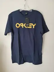 Oakley Men's Mark Ii Tee T-Shirt, XS Fathom Blue Gold Logo US 100% Cotton