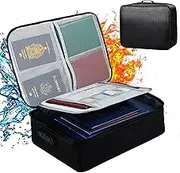 Fireproof Document Bag with Lock, Fireproof Money Bag 3-Layer File Organizer Case with Water-Resistant Zipper, Portable Travel Safe Box for Important File Passport Certificates Legal Documents (Black)