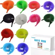 60 Pcs Magic Twisty Worms on a String - Colorful Fuzzy Wiggly Worm Toys for Part